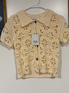 Miracle Cream Crochet Short-Sleeve Cardigan